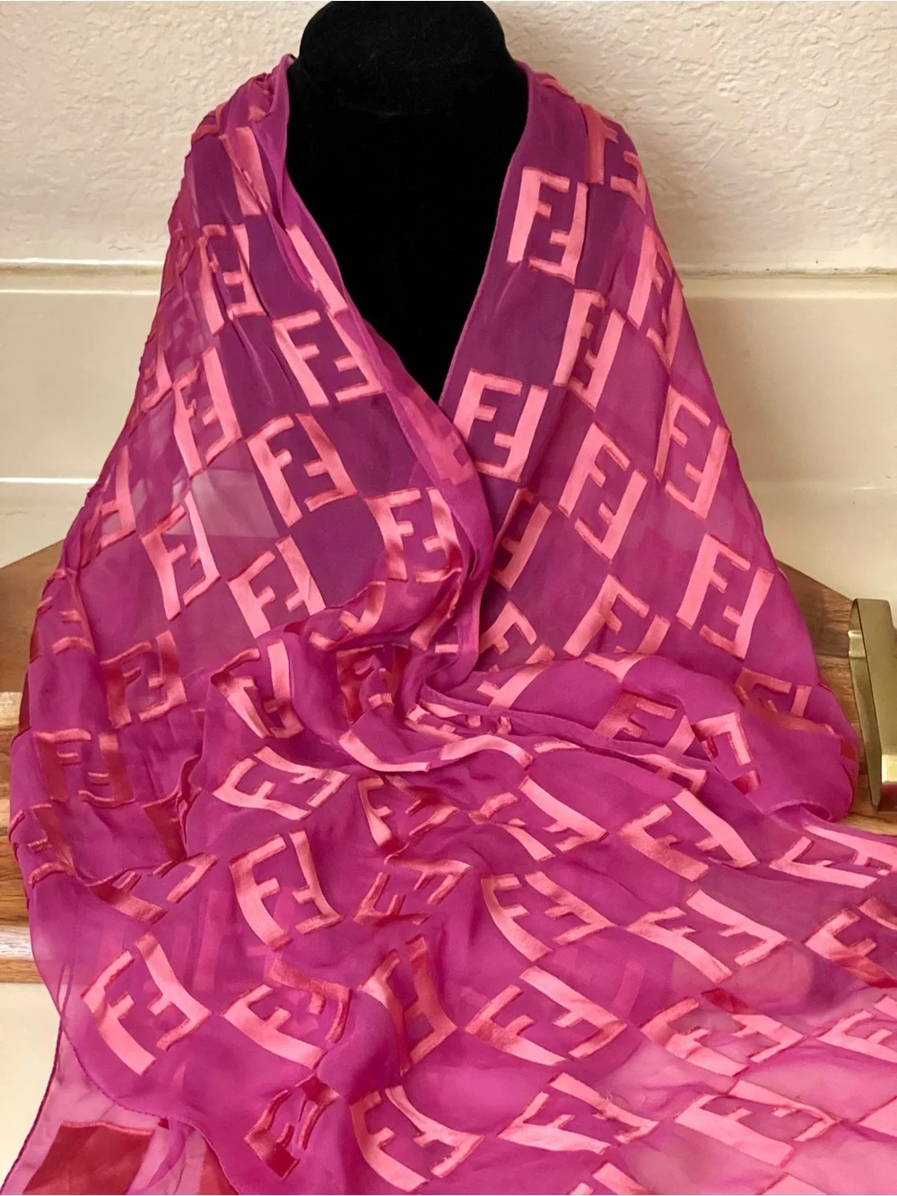 Fendi Pink and Magenta Silk Blend Scarf